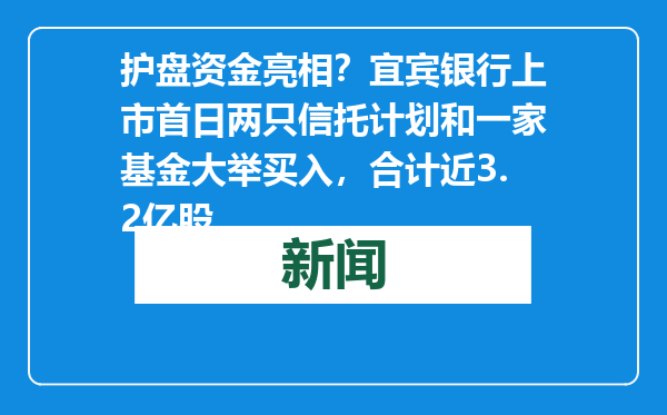 护盘资金亮相？宜宾银行上市首日两只信托计划和一家基金大举买入，合计近3.2亿股