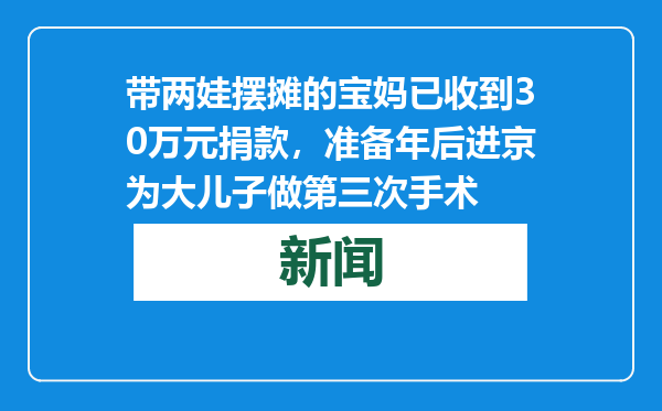 带两娃摆摊的宝妈已收到30万元捐款，准备年后进京为大儿子做第三次手术
