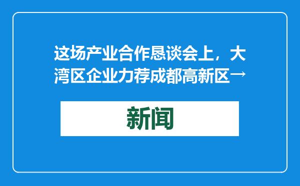 这场产业合作恳谈会上，大湾区企业力荐成都高新区→