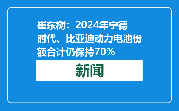 崔东树：2024年宁德时代、比亚迪动力电池份额合计仍保持70%
