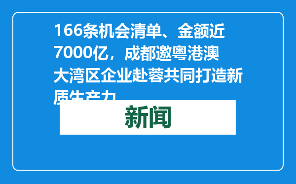 166条机会清单、金额近7000亿，成都邀粤港澳大湾区企业赴蓉共同打造新质生产力