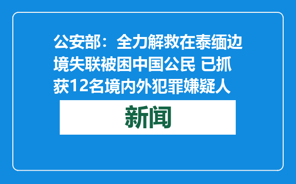 公安部：全力解救在泰缅边境失联被困中国公民 已抓获12名境内外犯罪嫌疑人