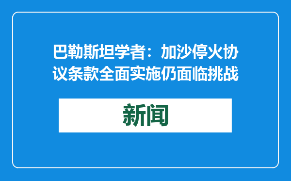 巴勒斯坦学者：加沙停火协议条款全面实施仍面临挑战