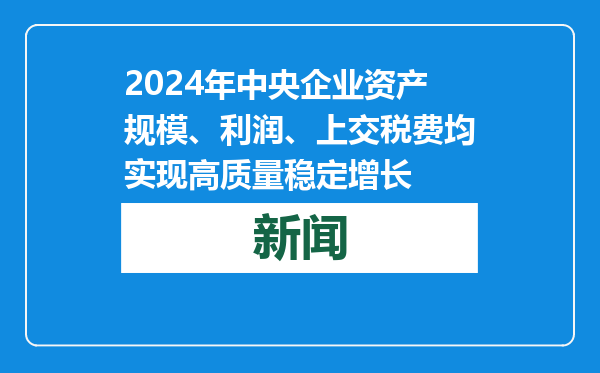 2024年中央企业资产规模、利润、上交税费均实现高质量稳定增长
