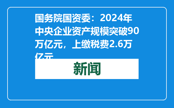 国务院国资委：2024年中央企业资产规模突破90万亿元，上缴税费2.6万亿元