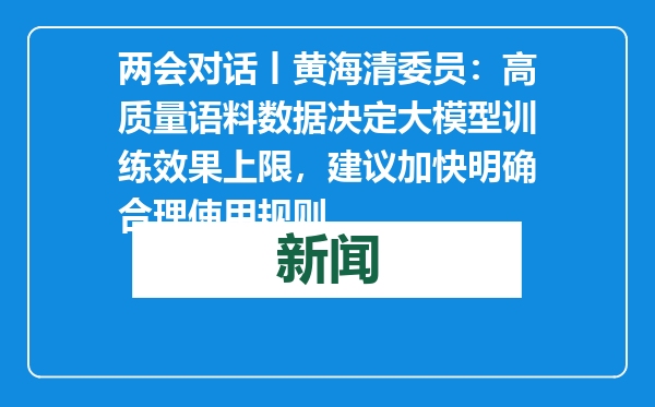 两会对话丨黄海清委员：高质量语料数据决定大模型训练效果上限，建议加快明确合理使用规则