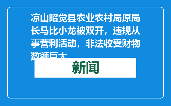 凉山昭觉县农业农村局原局长马比小龙被双开，违规从事营利活动，非法收受财物数额巨大