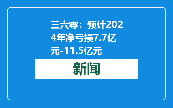 三六零：预计2024年净亏损7.7亿元-11.5亿元