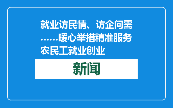 就业访民情、访企问需……暖心举措精准服务农民工就业创业