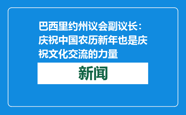 巴西里约州议会副议长：庆祝中国农历新年也是庆祝文化交流的力量