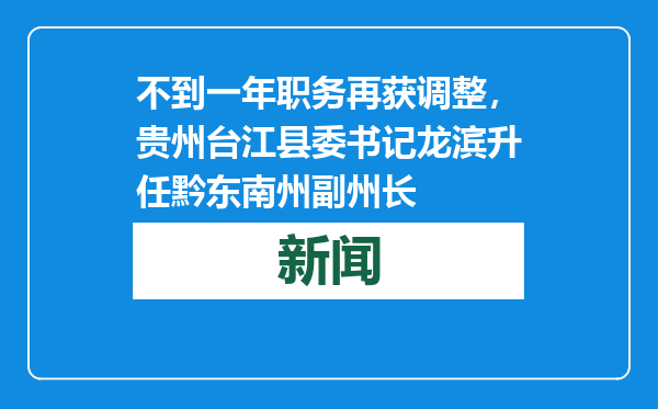 不到一年职务再获调整，贵州台江县委书记龙滨升任黔东南州副州长