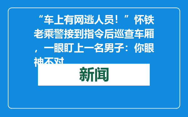 “车上有网逃人员！”怀铁老乘警接到指令后巡查车厢，一眼盯上一名男子：你眼神不对