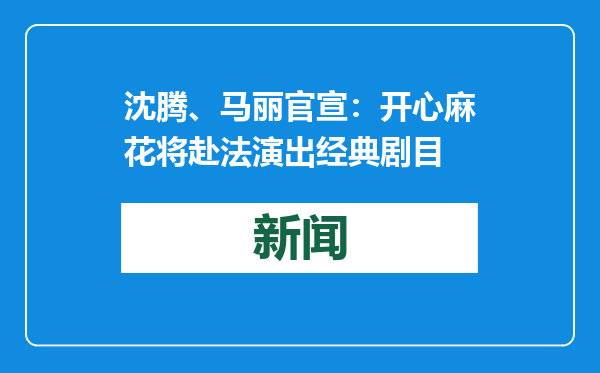 沈腾、马丽官宣：开心麻花将赴法演出经典剧目