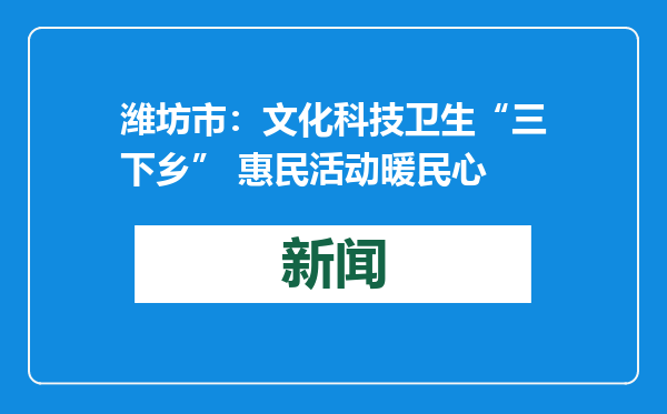 潍坊市：文化科技卫生“三下乡” 惠民活动暖民心