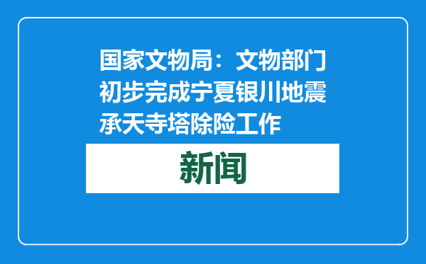 国家文物局：文物部门初步完成宁夏银川地震承天寺塔除险工作