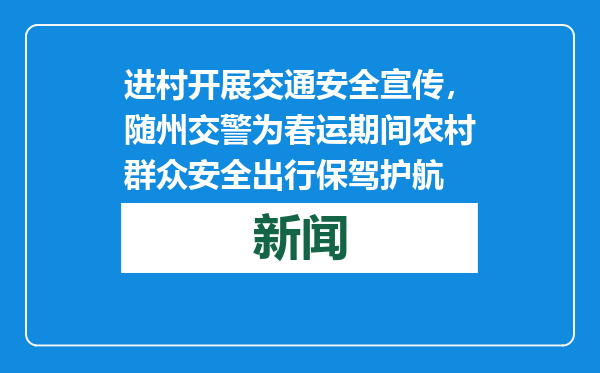 进村开展交通安全宣传，随州交警为春运期间农村群众安全出行保驾护航