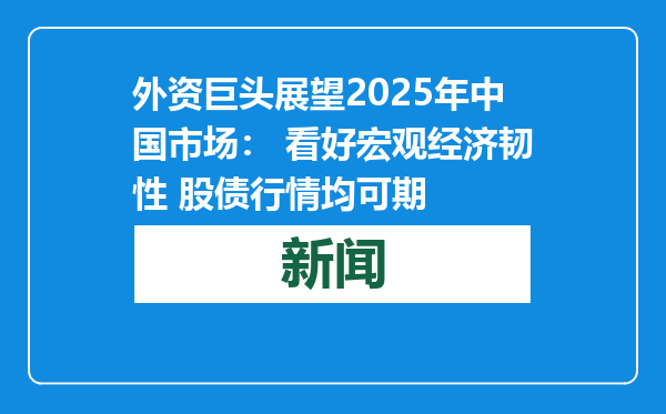 外资巨头展望2025年中国市场： 看好宏观经济韧性 股债行情均可期
