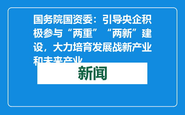 国务院国资委：引导央企积极参与“两重”“两新”建设，大力培育发展战新产业和未来产业
