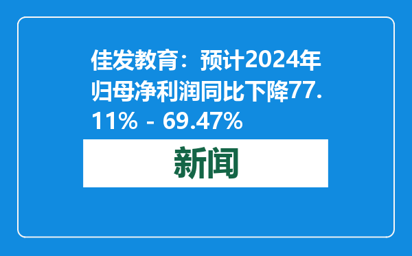 佳发教育：预计2024年归母净利润同比下降77.11% - 69.47%