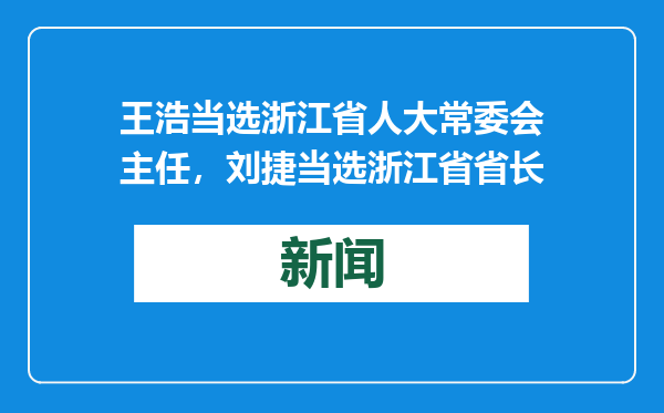 王浩当选浙江省人大常委会主任，刘捷当选浙江省省长
