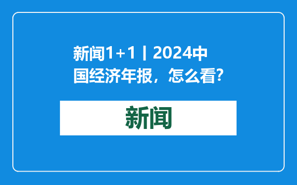 新闻1+1丨2024中国经济年报，怎么看？