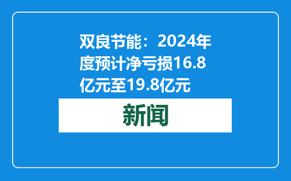 双良节能：2024年度预计净亏损16.8亿元至19.8亿元