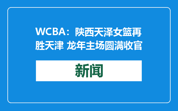 WCBA：陕西天泽女篮再胜天津 龙年主场圆满收官