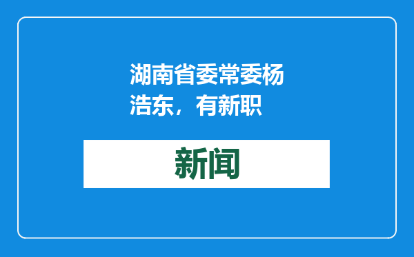 湖南省委常委杨浩东，有新职