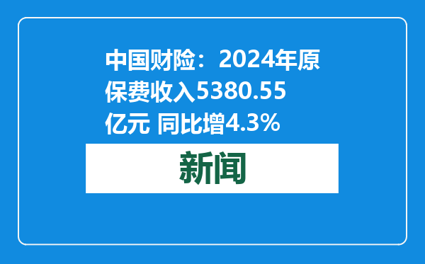 中国财险：2024年原保费收入5380.55亿元 同比增4.3%