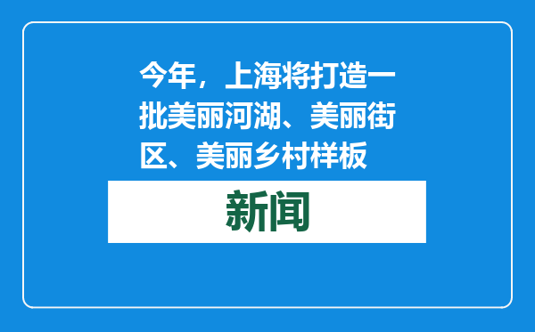 今年，上海将打造一批美丽河湖、美丽街区、美丽乡村样板