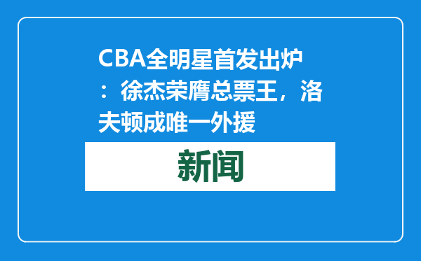 CBA全明星首发出炉：徐杰荣膺总票王，洛夫顿成唯一外援