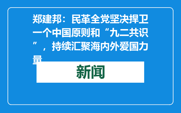 郑建邦：民革全党坚决捍卫一个中国原则和“九二共识”，持续汇聚海内外爱国力量