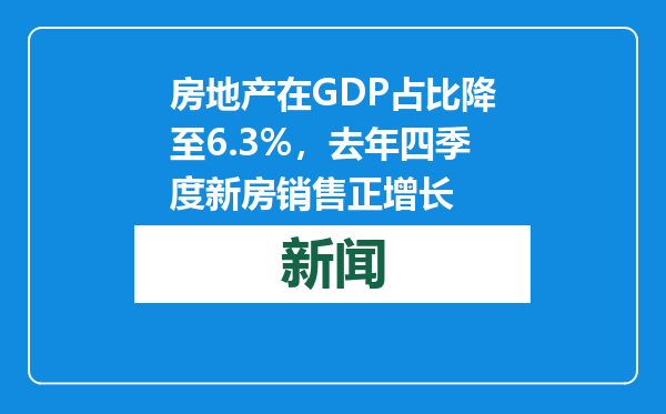房地产在GDP占比降至6.3%，去年四季度新房销售正增长