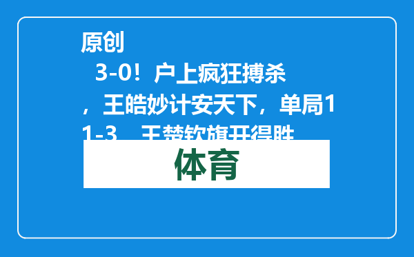 原创            3-0！户上疯狂搏杀，王皓妙计安天下，单局11-3，王楚钦旗开得胜