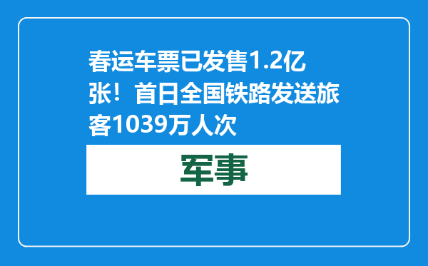 春运车票已发售1.2亿张！首日全国铁路发送旅客1039万人次
