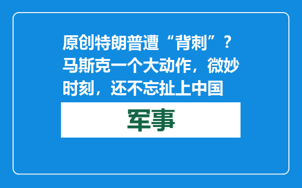 原创            特朗普遭“背刺”？马斯克一个大动作，微妙时刻，还不忘扯上中国
