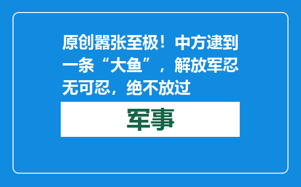 原创            嚣张至极！中方逮到一条“大鱼”，解放军忍无可忍，绝不放过