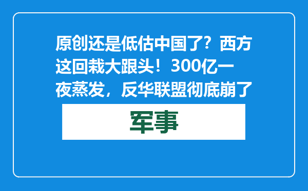 原创            还是低估中国了？西方这回栽大跟头！300亿一夜蒸发，反华联盟彻底崩了