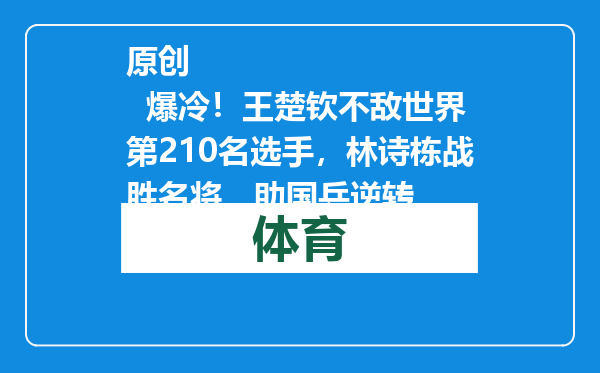 原创            爆冷！王楚钦不敌世界第210名选手，林诗栋战胜名将，助国乒逆转
