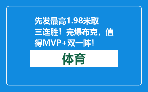 先发最高1.98米取三连胜！完爆布克，值得MVP+双一阵！
