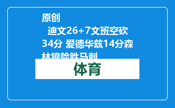原创            迪文26+7文班空砍34分 爱德华兹14分森林狼险胜马刺