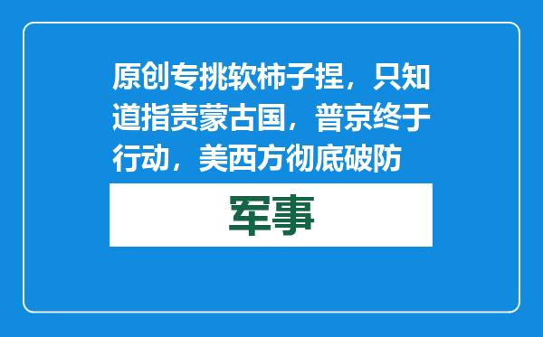 原创            专挑软柿子捏，只知道指责蒙古国，普京终于行动，美西方彻底破防