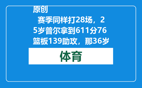 原创            赛季同样打28场，25岁普尔拿到611分76篮板139助攻，那36岁库里呢
