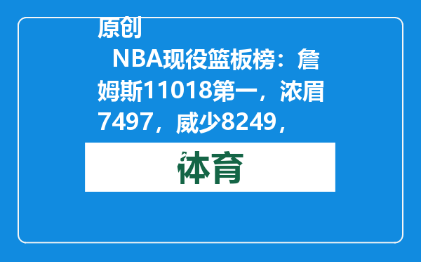 原创            NBA现役篮板榜：詹姆斯11018第一，浓眉7497，威少8249，杜兰特呢