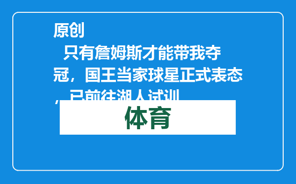 原创            只有詹姆斯才能带我夺冠，国王当家球星正式表态，已前往湖人试训
