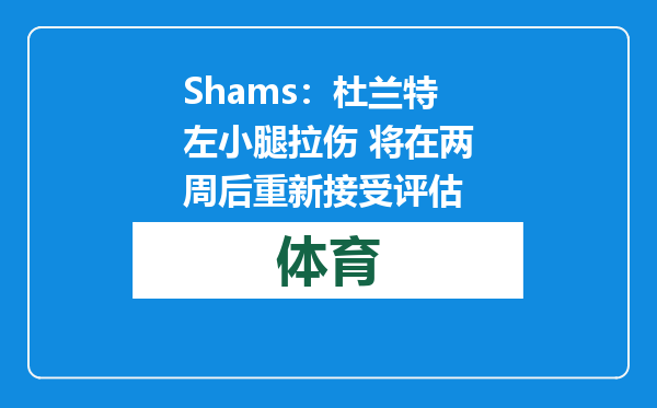 Shams：杜兰特左小腿拉伤 将在两周后重新接受评估