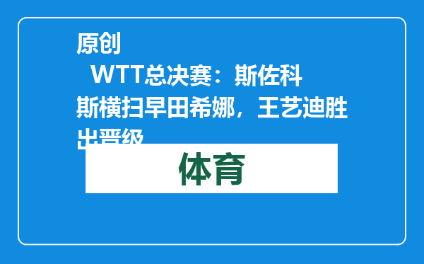 原创            WTT总决赛：斯佐科斯横扫早田希娜，王艺迪胜出晋级