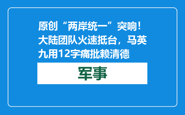 原创            “两岸统一”突响！大陆团队火速抵台，马英九用12字痛批赖清德