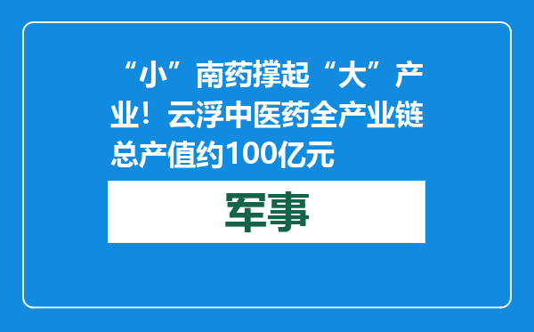 “小”南药撑起“大”产业！云浮中医药全产业链总产值约100亿元