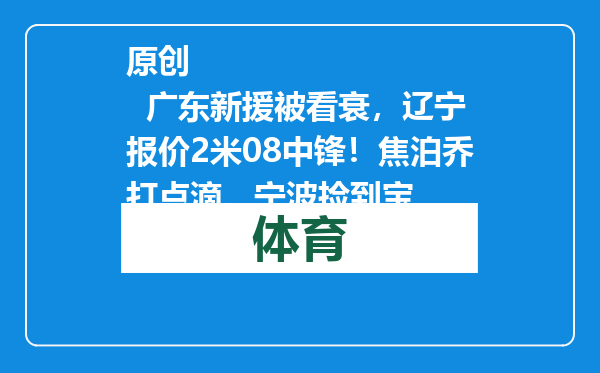 原创            广东新援被看衰，辽宁报价2米08中锋！焦泊乔打点滴，宁波捡到宝